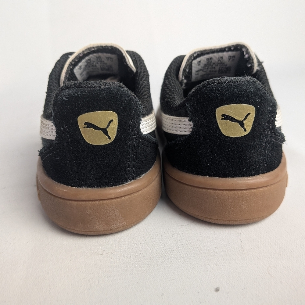 PUMA Unisex Baby Kid Shoes Flat Black Suede Size 7 Tan Soles - Picture 5 of 8